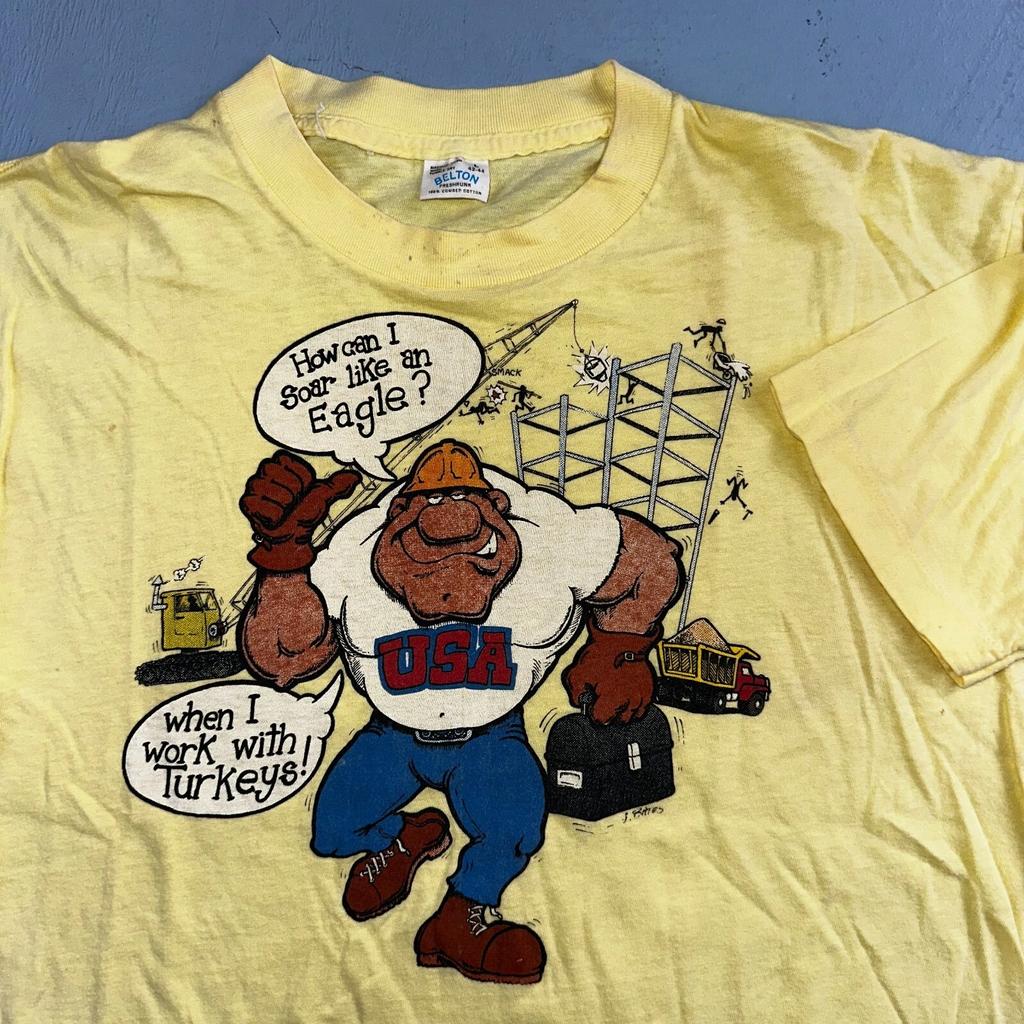 USA Bau 1970er Belton VTG T-Shirt 70er Lustig Humor Witz Reparieren Grafik Te
