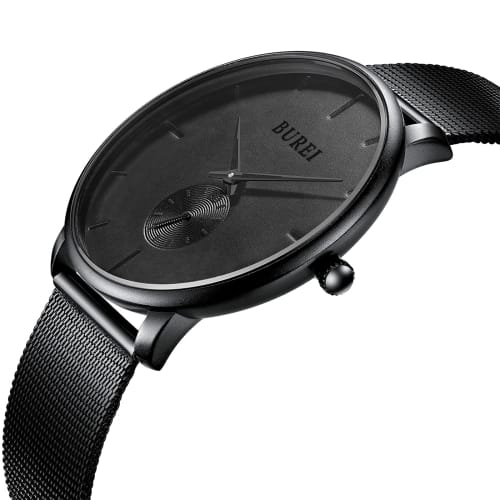 BUREI Men's Black Watch, Simple, Stylish, Popular, Waterproof, Men's Watch (Black-Black-Black Hands, Stainless Steel)