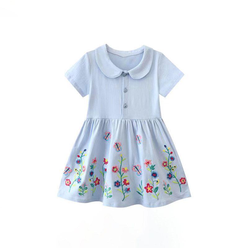 Foreign Trade Doll Collar Blue Floral Skirt College Style Children s Clothing Light Blue 2t/90 Size Recommended Height 80-85cm
