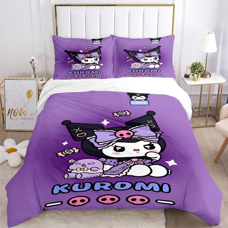 3pcs Luck Kuromi Sanrio Print Bedding Set (1 Cover + 2 Pillowcases, Without Inserts), Soft and Comfortable W058