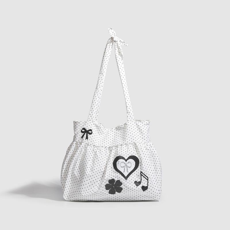 

Tote Bag, Cute Bow, Heart, Retro Note, Single-shoulder Bag, Large Capacity for Travel