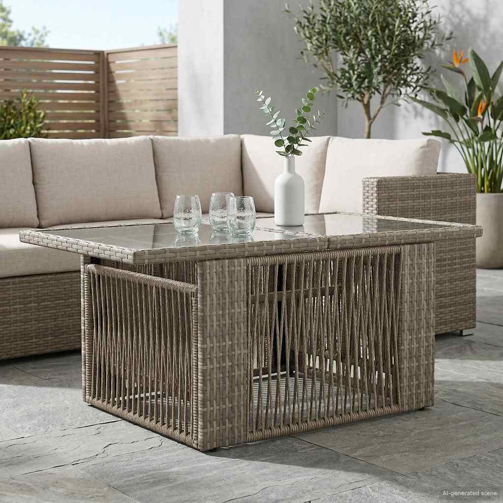 Garden Table Gray 100 x 55 x 37 cm PE Rattan and Glass