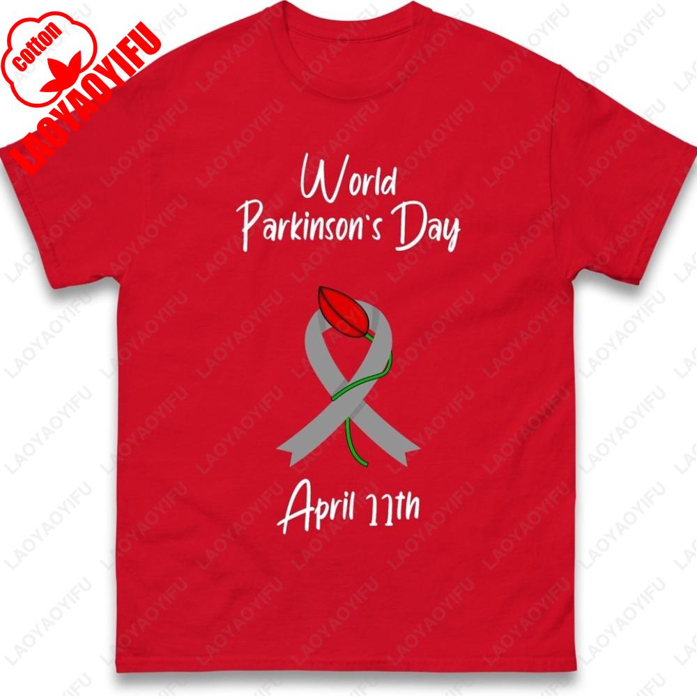 World Parkinsons Day T Shirt Disease Awareness Day T Shirt Hope and Support Summer Unisex Adult Simple Style Men Clothing S