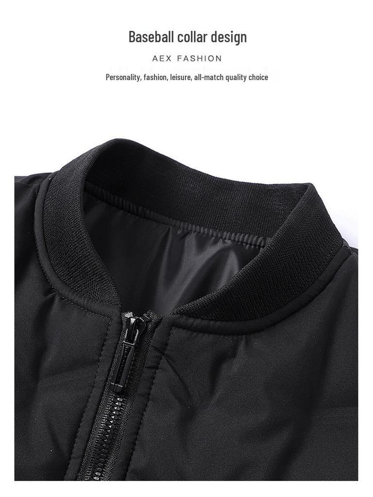 Men's High-Quality Down Cotton Baseball Collar Cardigan Solid Color Jacket