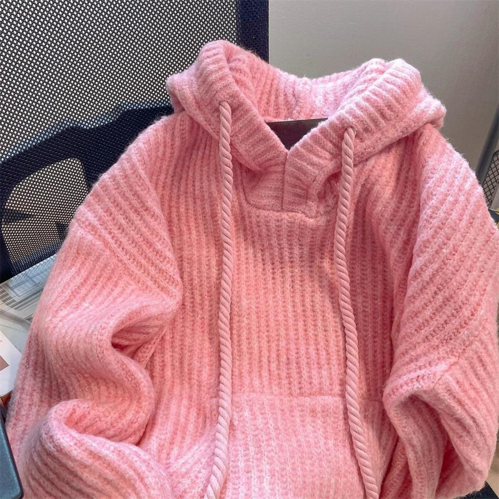 Růžový svetr First Love Vintage svrchní oděv s kapucí pro ženy na podzim a zimu, sladký a pikantní, jemný styl, retro měkký a hřejivý svetr