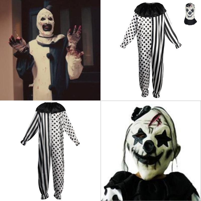 Clown Cosplay Terrifier Clothing Polyester Onesie Mask Halloween Party Costume