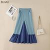 ZANZEA Women Casual Splice Ruffles Loose Long Skirts