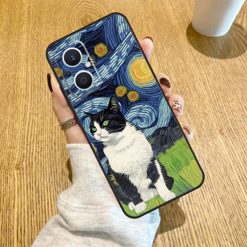 Cat Van Gogh's The Starry Night Case For OPPO Find X6 X5 X3 X2 Pro Lite Neo Reno 7 3 4 5 6 8 Lite 8T 2Z 4Z 5Z Cover Coque
