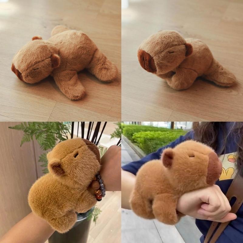 Adorable Capybara Plush Doll Soft Stuffed Animals Slap Bracelet for Kids Collectors Capybara Wristband Kids Toy Party