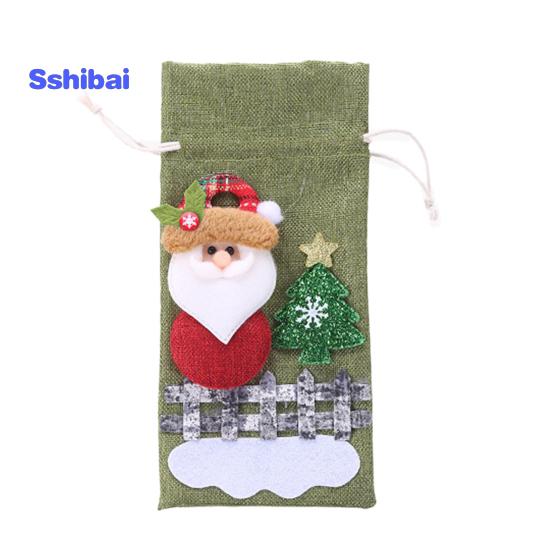 Christmas Wine Bottle Bag with Drawstring Santa Claus Reindeer Snowman Bear Burlap Wine Bottle Gift Bag Cover Christmas Holiday Wine Bottle Decoration
