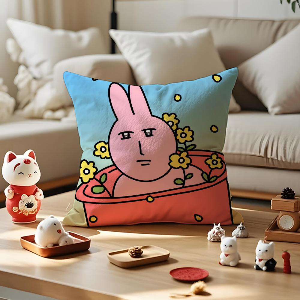 Pink Bunny Cue Cushion Cover Anti-dustmite Pillowcase Invisible Zipper Silky Short Plush Sofa Cushion Cover