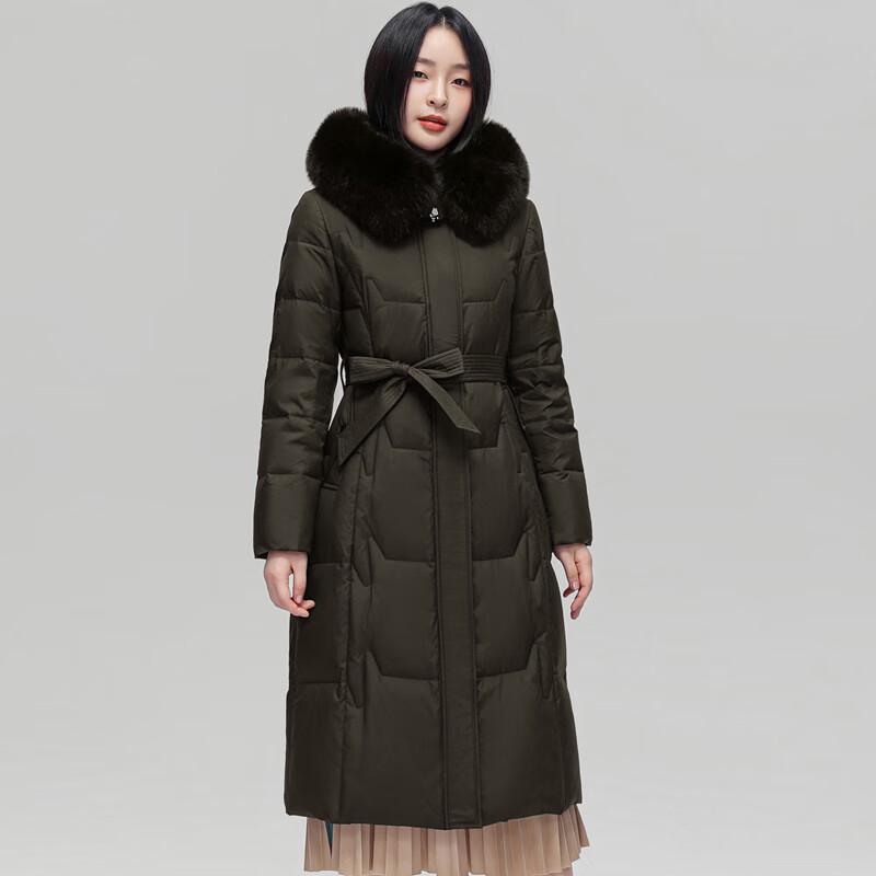 XueZhongFei Women's Long Hooded Down Jacket with Fox Fur Collar