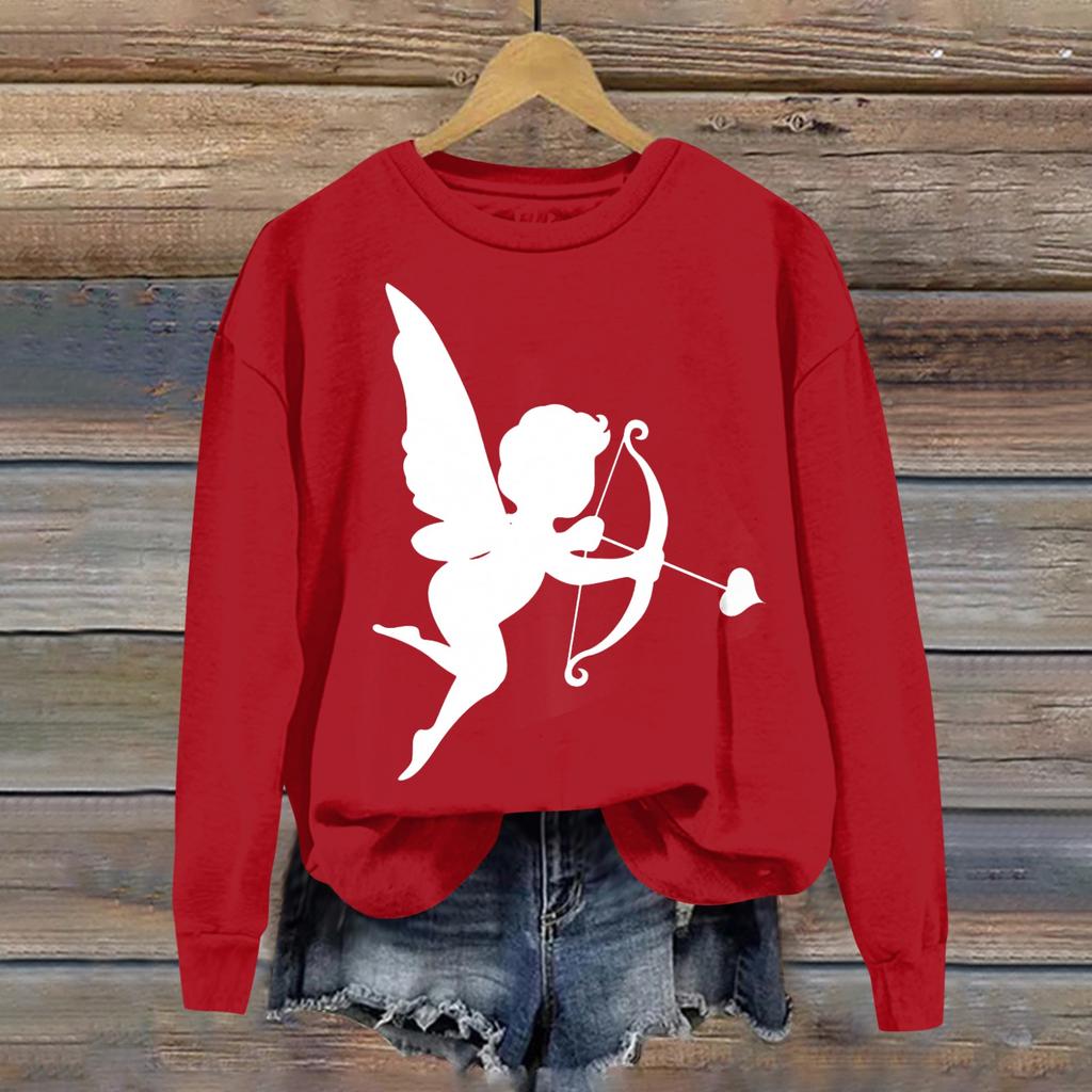 Damskie bluzy z nadrukiem na Walentynki, długim rękawem i okrągłym dekoltem, z nadrukiem ...