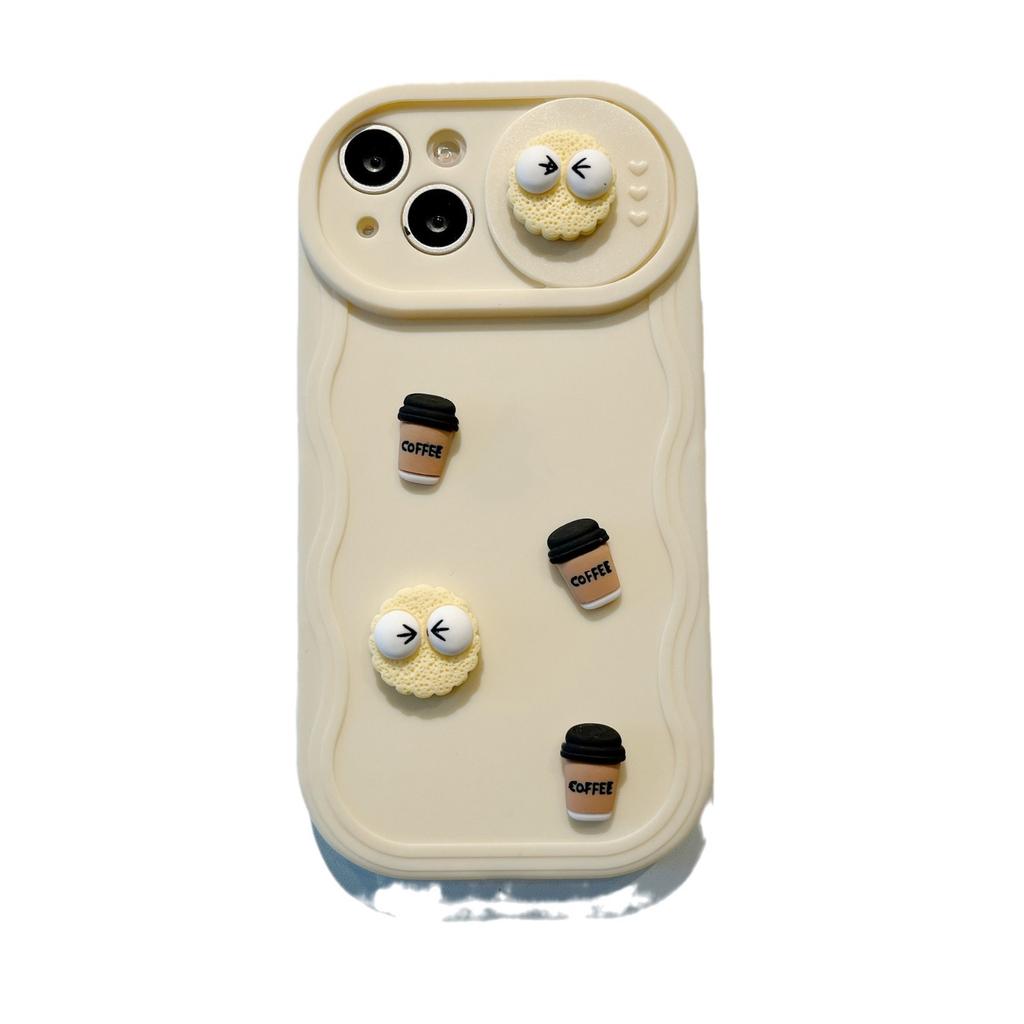 Dotyczy IPhone15PRO Węgiel Kulka Przesuwane Okienko Etui na Telefon Komórkowy Apple 16 Trójwymiarowa Kawa 14 Falowy Kreskówkowy Pokrowiec Ochronny