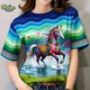 New Year's T-shirt with horse pattern print for women, 3D printed T-shirt