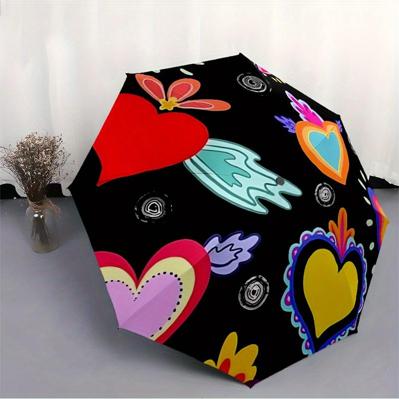 1pc Colorful Hearts Folding Umbrella , 8 Ribs Casual Durable Lightweight Portable Travelling Umbrella For Men & Women Yy250728077