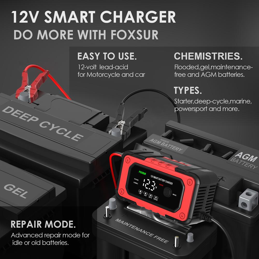 Large Display Auto Battery Charger Car Accessories 6A 12V Car Motorcycle Trucks Battery Charging Device US/EU Plug Car Charger