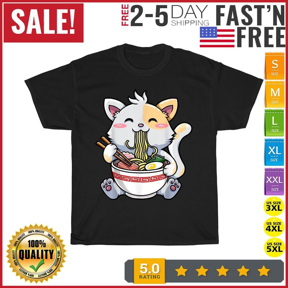 

Ramen Cat Kawaii Anime Japanese Food Vintage T Shirt Men Women Fashion NEW 2023 M