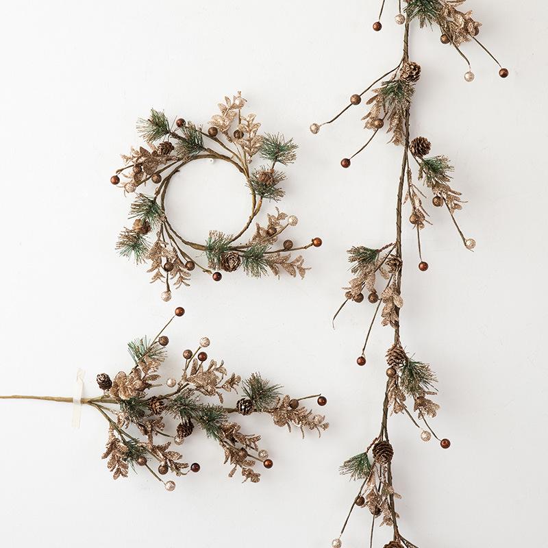 Champagne Gold Pine Cone Wreath Ornament - Christmas Decoration & DIY Vine Candlestick.