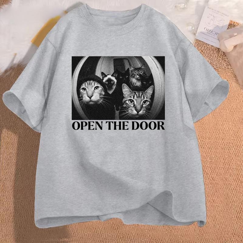 Funny Cat Gang Open The Door Meme Graphic Tshirts Unisex Unisex Vintage Fashion Summer Cotton T Shirt High Quality Classic T Shirts