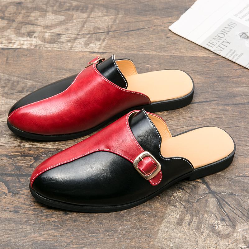 Fashion Summer Luxury Brand Mens Shoes Casual Half Drag Loafers Leather Slippers Breathable Slip On Lazy Driving Shoes for Men Moccasins