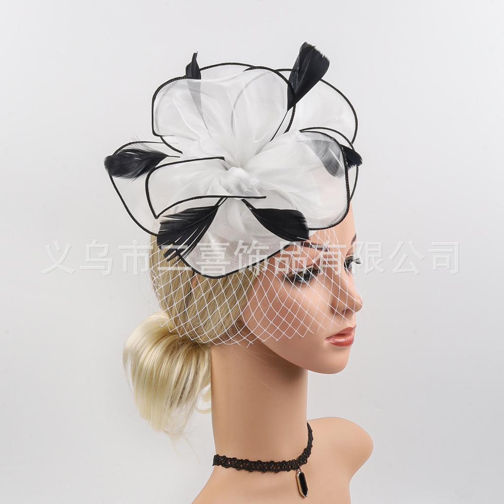 European and American Eugen Yarn Headgear Jockey Club Mesh Hair Accessories Bridal Ball Top Hat Headband Hairpin Dual-purpose Style