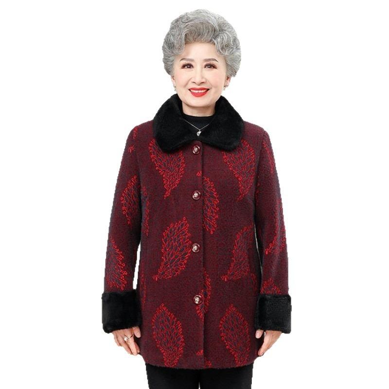 Old Man Old Lady Coat Winter Clothing Grandma Medium and Long Mink Velvet Coat Mother Velvet Thickened Warm Cotton-padded Coat