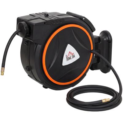 Automatic Retractable Air Hose Reel, 20m, Max 300 Bar, 180° Rotatable Wall-Mounted Design, Black & Orange