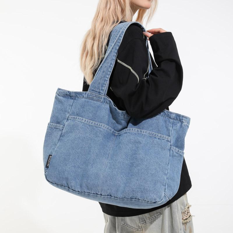 Vintage Denim Bag Women's Large Capacity Lightweight Handbag Tote Bag Student Class Crossbody Bag