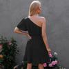 Woman Bodycon Lotus Dress Summer Fashion Short Sleeve One Shoulder Party Mini Dresses Casual Female Boho Beach Dress