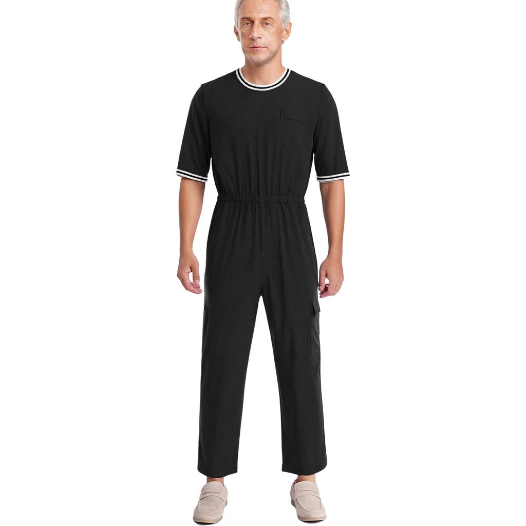 Mono Adaptativo con Cremallera para Hombre Cuello Redondo Media Manga Cintura Elástica Cremallera Trasera Invisible Bolsillo con Solapa Fácil de Poner