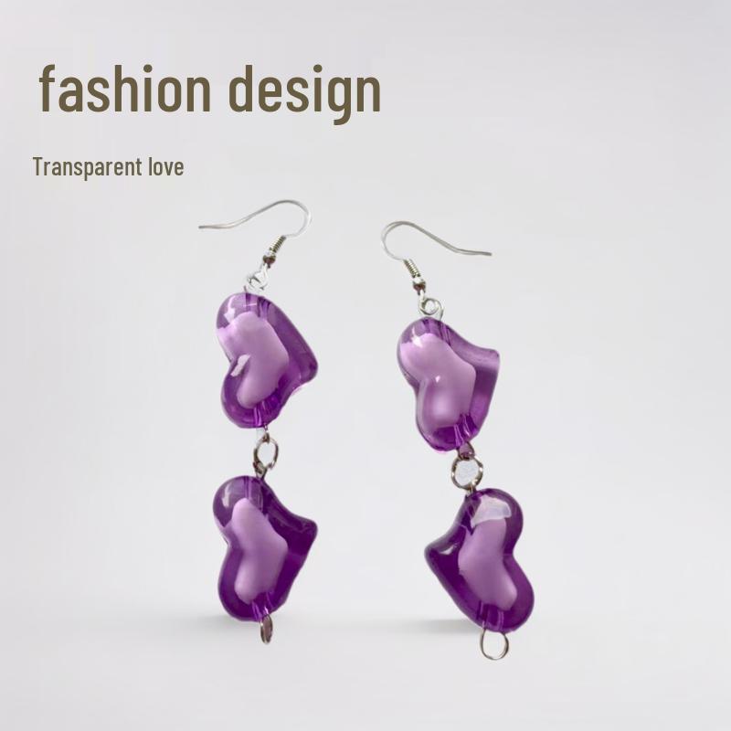

Stylish Pink Heart Dangle Earrings: Transparent Peach Pendant Jewelry for Women