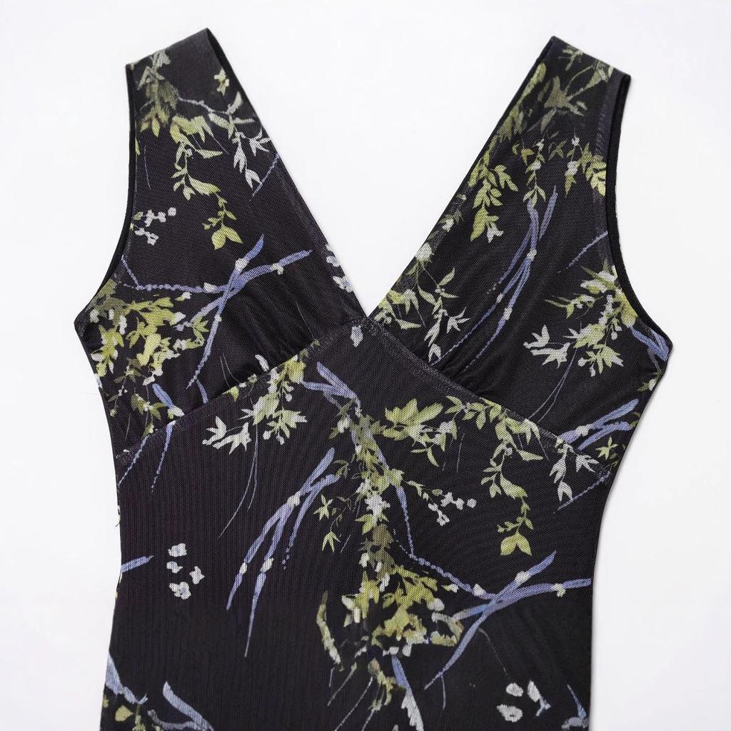 2025 Spring/Summer Women's European & American Style Waist-Hugging Sexy Printed Dress