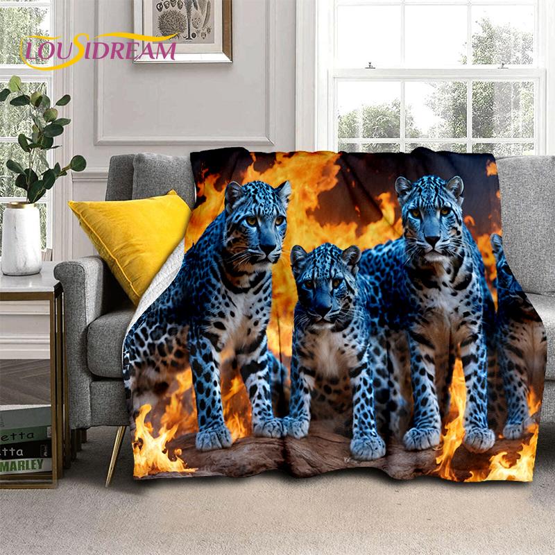 Fierce Tiger Lion Leopard Beast Animal Wildlife Cartoon Blanket,Soft Throw Blanket for Home Bedroom Bed Sofa Picnic Office Cover
