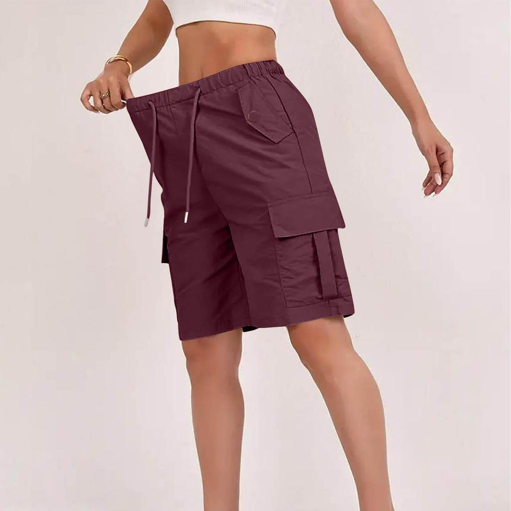 2026 Summer High-Waisted Button Lace-up Cargo Shorts with Pockets