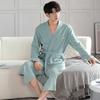 Nightgown Men'S Spring And Autumn Cotton Long-Sleeved Men'S Autumn And Autumn Bathrobe Pajamas Men'S Cotton Large-Size Bathrobe Dressing Gown