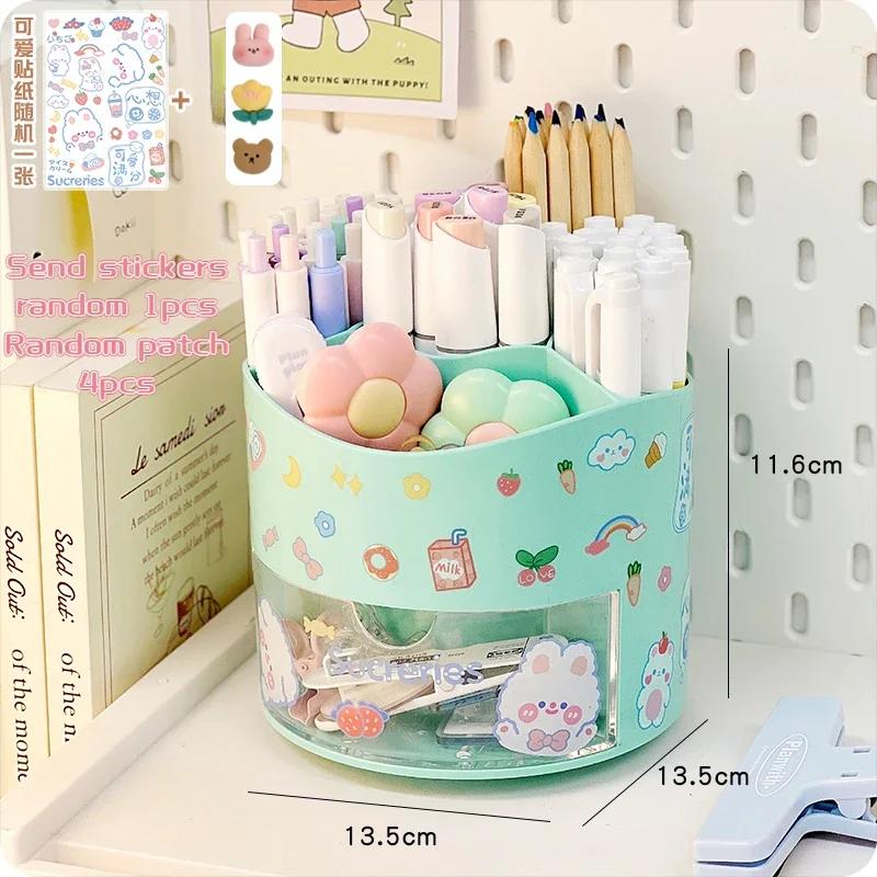 Nette rotierende Stifthalter Desktop Schublade Briefpapier Box Fall Schule Büro Schreibtisch Kawaii Briefpapier Aufbewahrungsbox Organizer Aufkleber