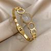 Stainless Steel Bangle Bracelet Inlay Luxury Rhinestones Gorgeous Synthetic Zirconia Geometric Oval Square Stars Shape for Women