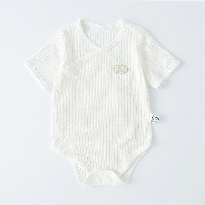 Baby Short-Sleeve Romper, Seamless Newborn Clothing, Summer Double-Layer Belly-Protecting Baby Onesie, One-Piece Crawling Suit Manufacturer White 66