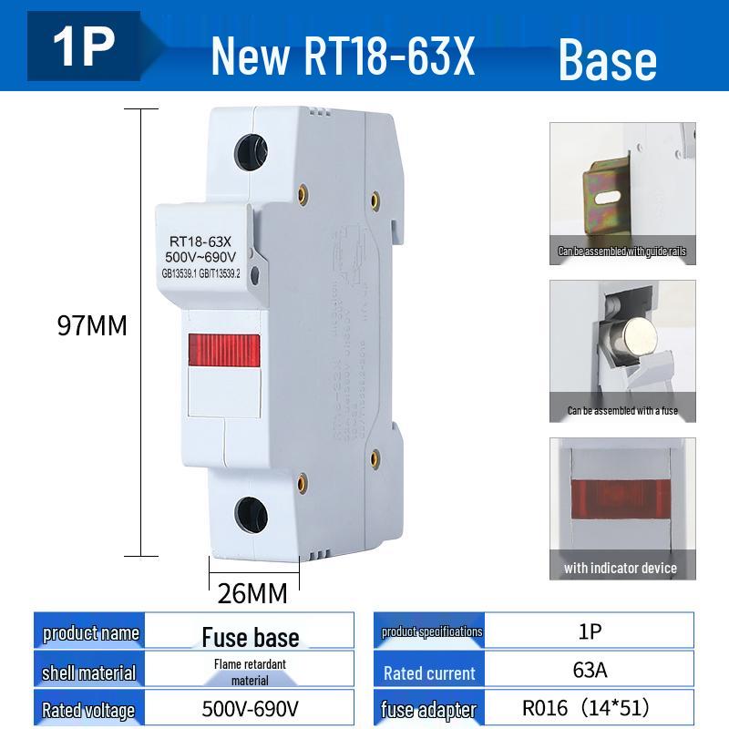RT18-32X/63X DIN Rail Fuse Base 1P-4P R015/R016