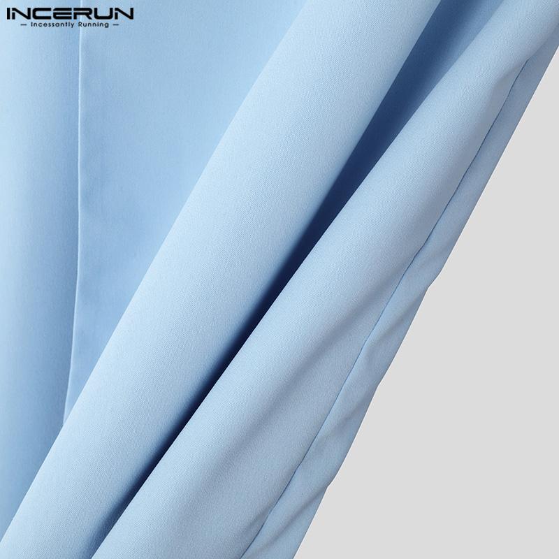 INCERUN Pánské jarní košile s dlouhým rukávem a klopou, boční knoflíky, ležérní topy