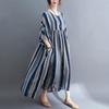 Real Shot Summer New Literary Large Size Loose Splicing Striped Short-sleeved Dress Women's Long Dress