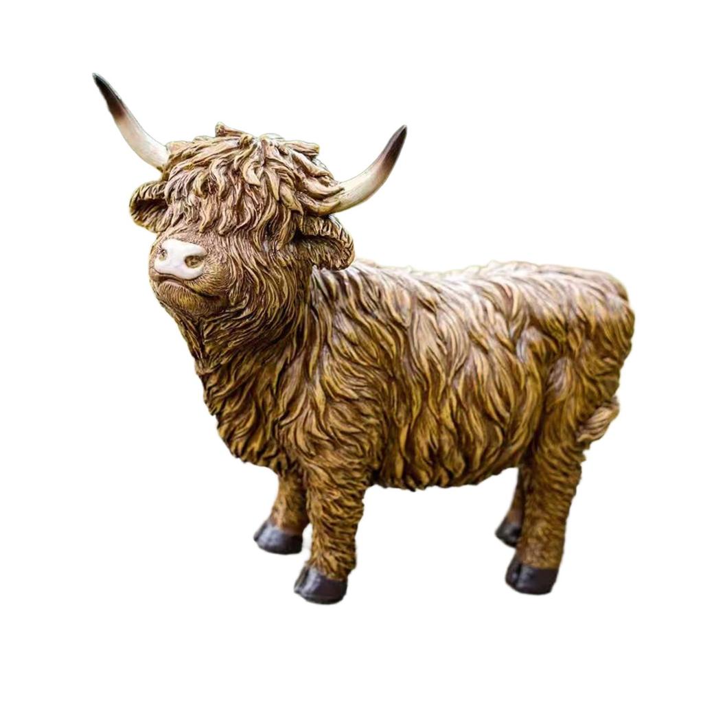 Garden Statue Highland Cow Figurine Collectible Creative Modern Yard Art Decor Tabletop Ornament for Garden Bookshelf Bedroom