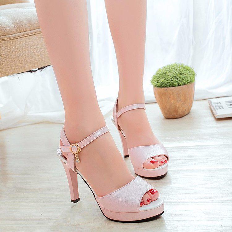 Korean Style Women's Peep-Toe Sandals, Summer 2026 - Versatile High Heels with Single Strap and Waterproof Platform
