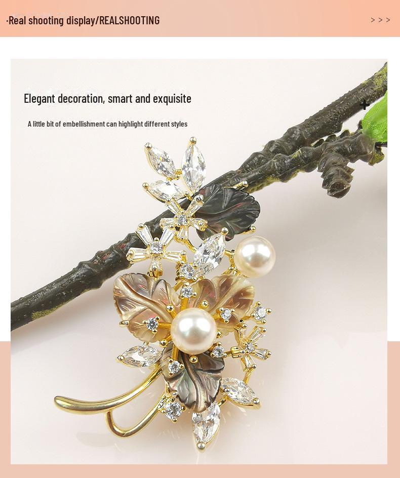 Elegant Pearl & Zircon Rose Brooch Corsage