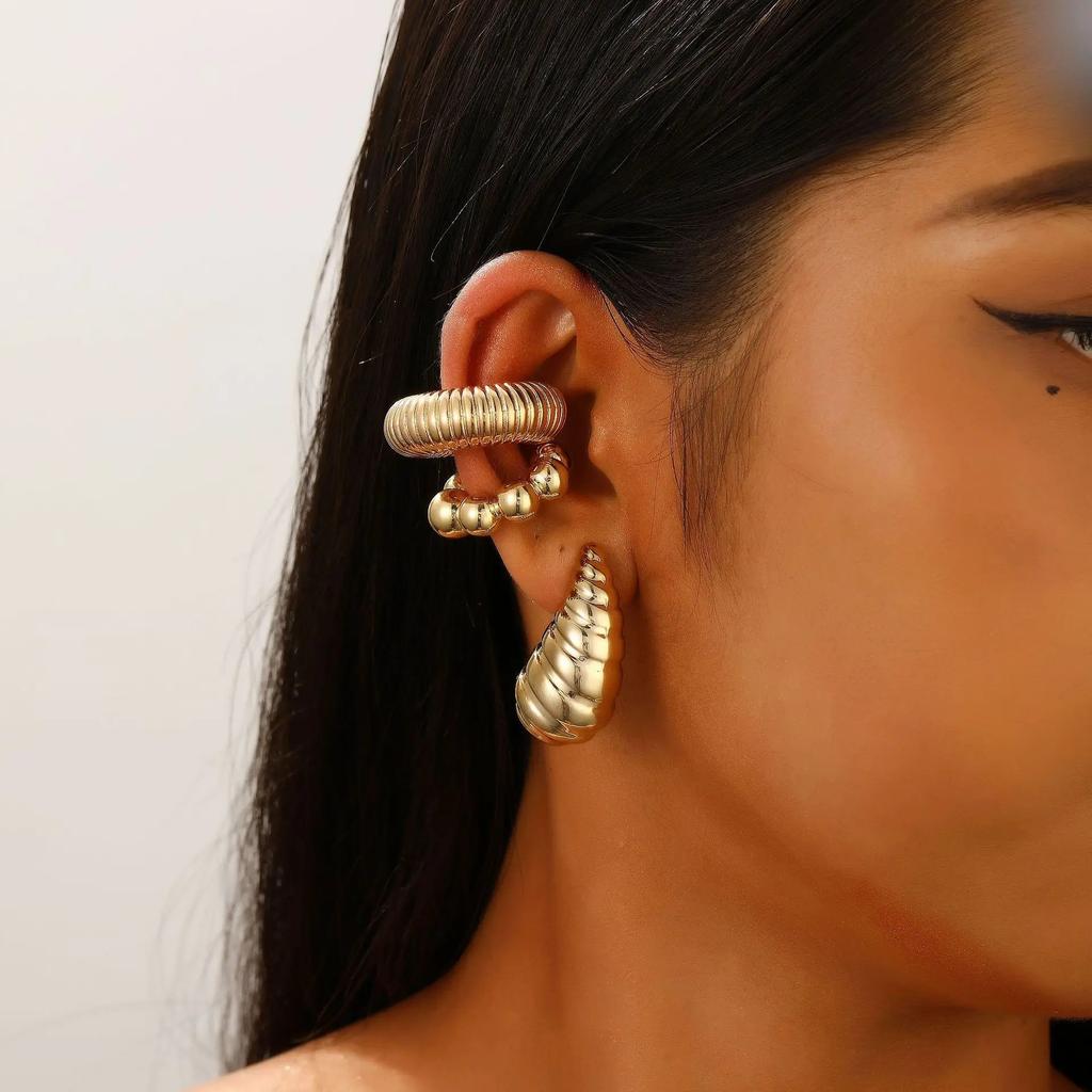 4Pc/set Vintage Geometric Clip Earring Women Trendy Glossy C Shape No Piercing Fake Cartilage Ear Cuff Jewelry Accessories