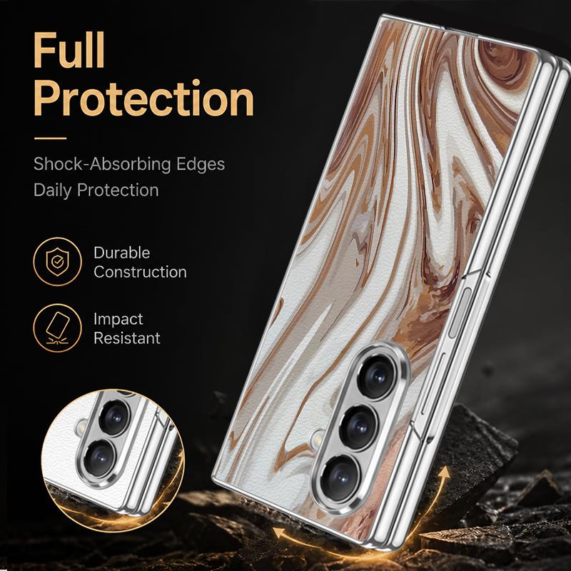 Watercolor Marble Case For Samsung Z Fold 8 Ultra 7 6 5 Hybrid 3in1 Leather Skin Plating Folding Phone Cover For Galaxy Z Fold8 Fold7 Fold6