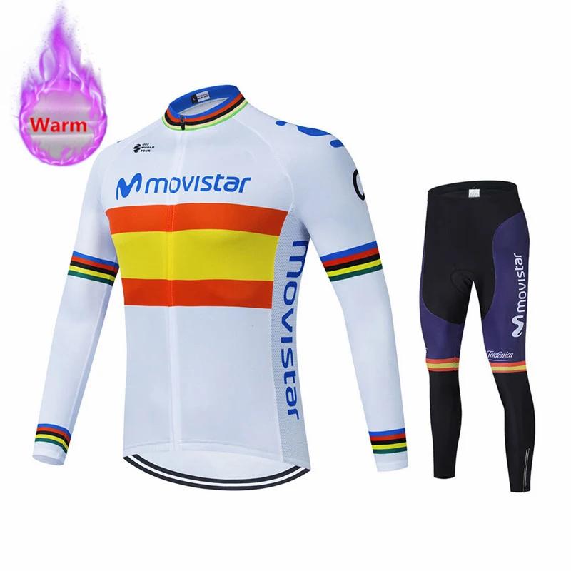 Movistar Racing Thermal Fleece Cycling Jersey Set Bicycle Bib Shorts Bike Clothing Ropa Maillot Ciclismo Hombre Bicicleta Kit