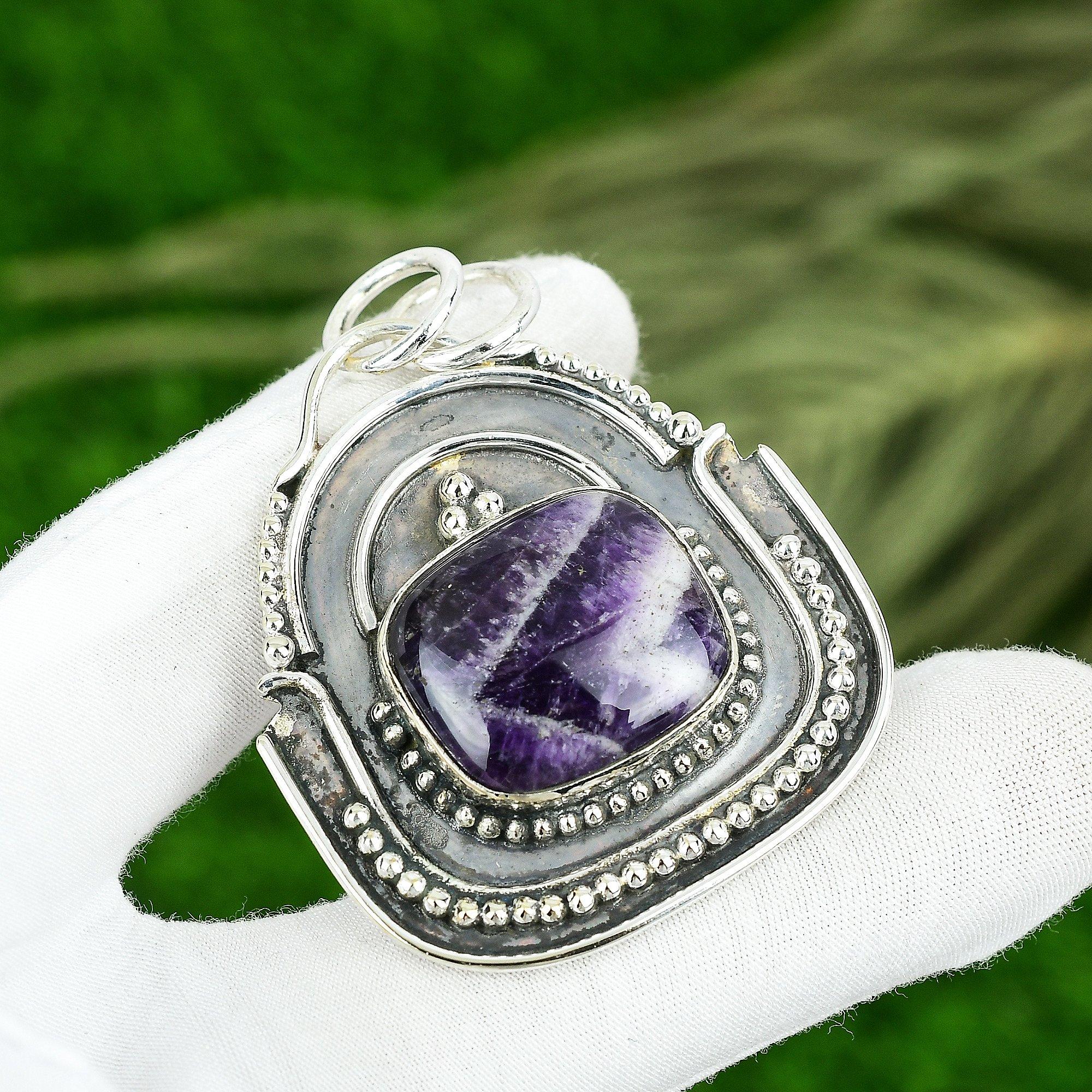 

Friendship Day Sale Sterling Silver Chevron Amethyst Gemstone Bezel Wife Pendant