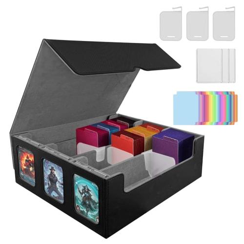 Amonel Deck Case, Trading Card Case, PU Leather, 3-Column Storage, 2100+ Cards, Large Capacity, 3 Compartments, 24 Dividers with Labels, Compatible Wi